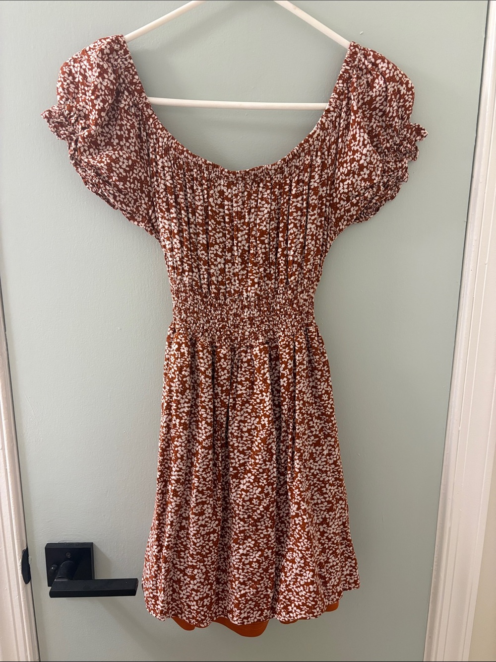 Boutique Rust Floral Smocked Short-Sleeve Dress